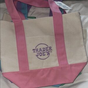 Trader Joe’s Mini Pastel Canvas Tote Bag (pink and cream)